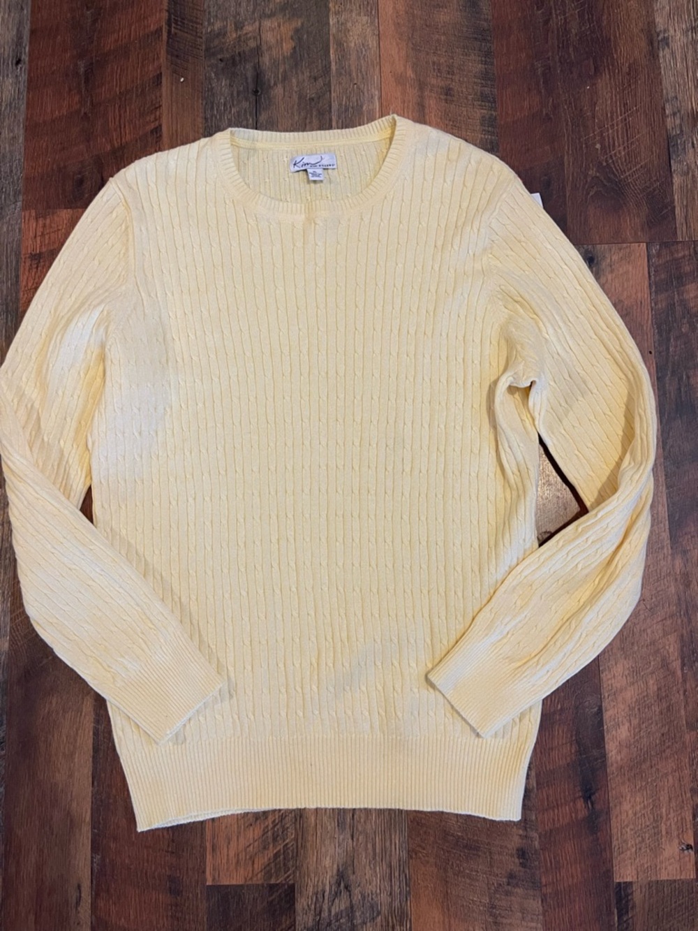 Kim Rogers Light Yellow Cable Knit Crewneck Sweater